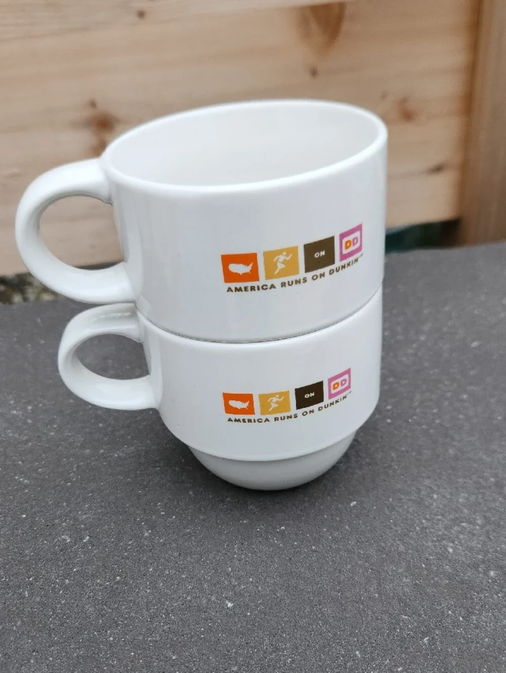 Vtg. Set Of 2 Dunkin-Inspired White Ceramic Coffee Mugs Set